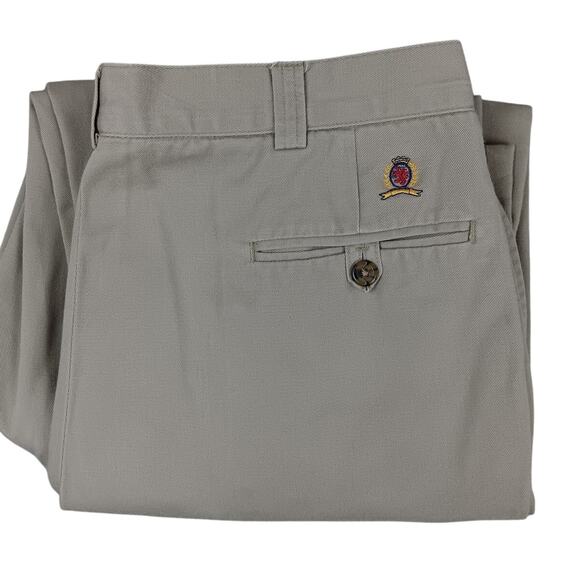 Tommy Hilfiger Vintage Chino Pants 34X31 Khaki Tan Pleated Logo Preppy - Picture 2 of 12